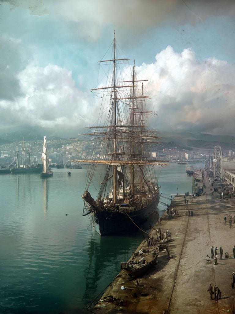 Harbor Tall Ship Vintage Print. poster — vintage art