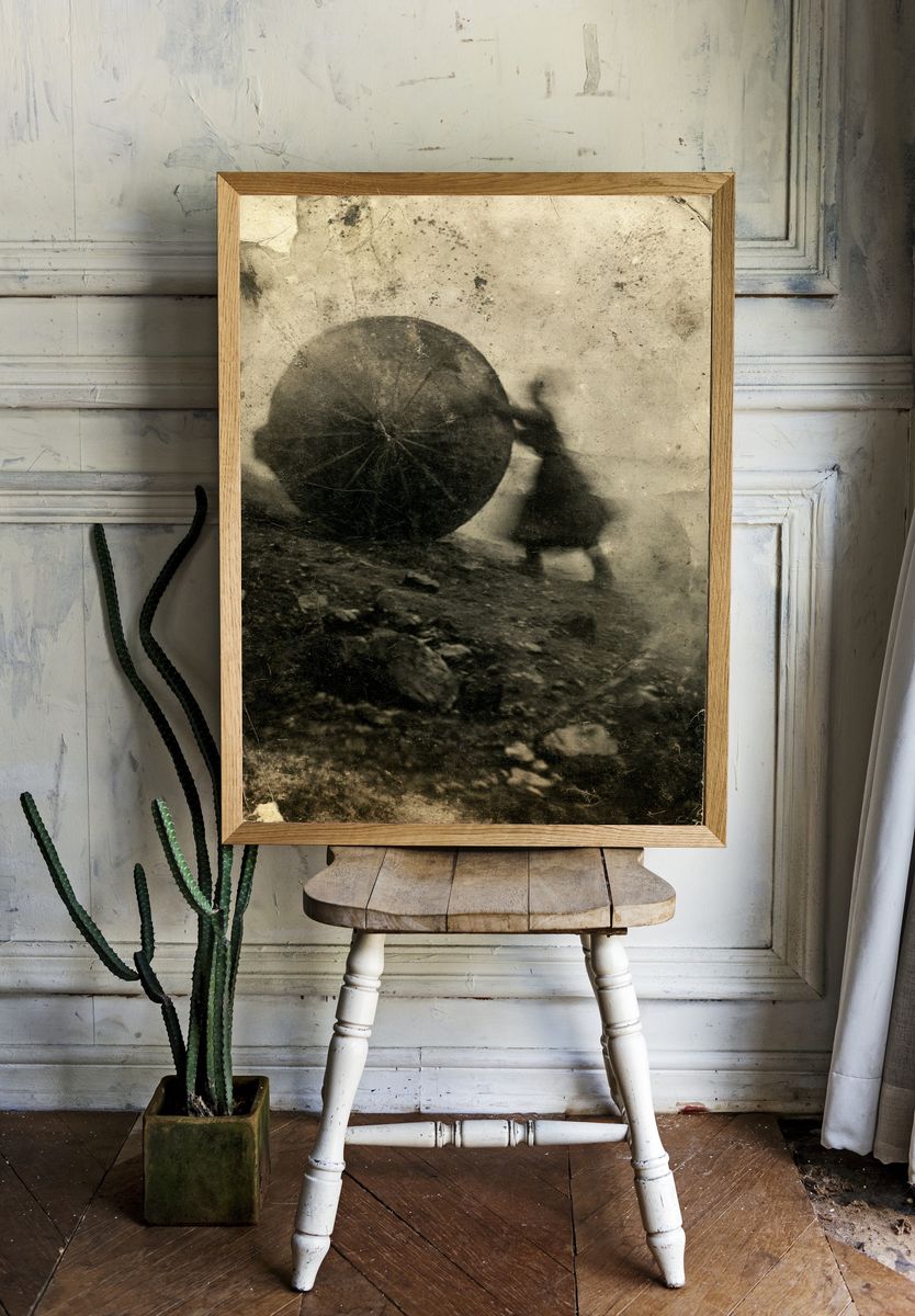 Umbrella Figure Vintage Print. — room view 1