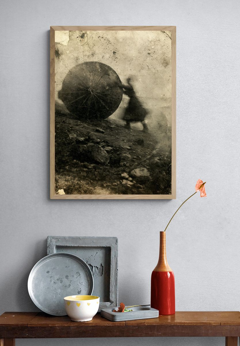 Umbrella Figure Vintage Print. — room view 3