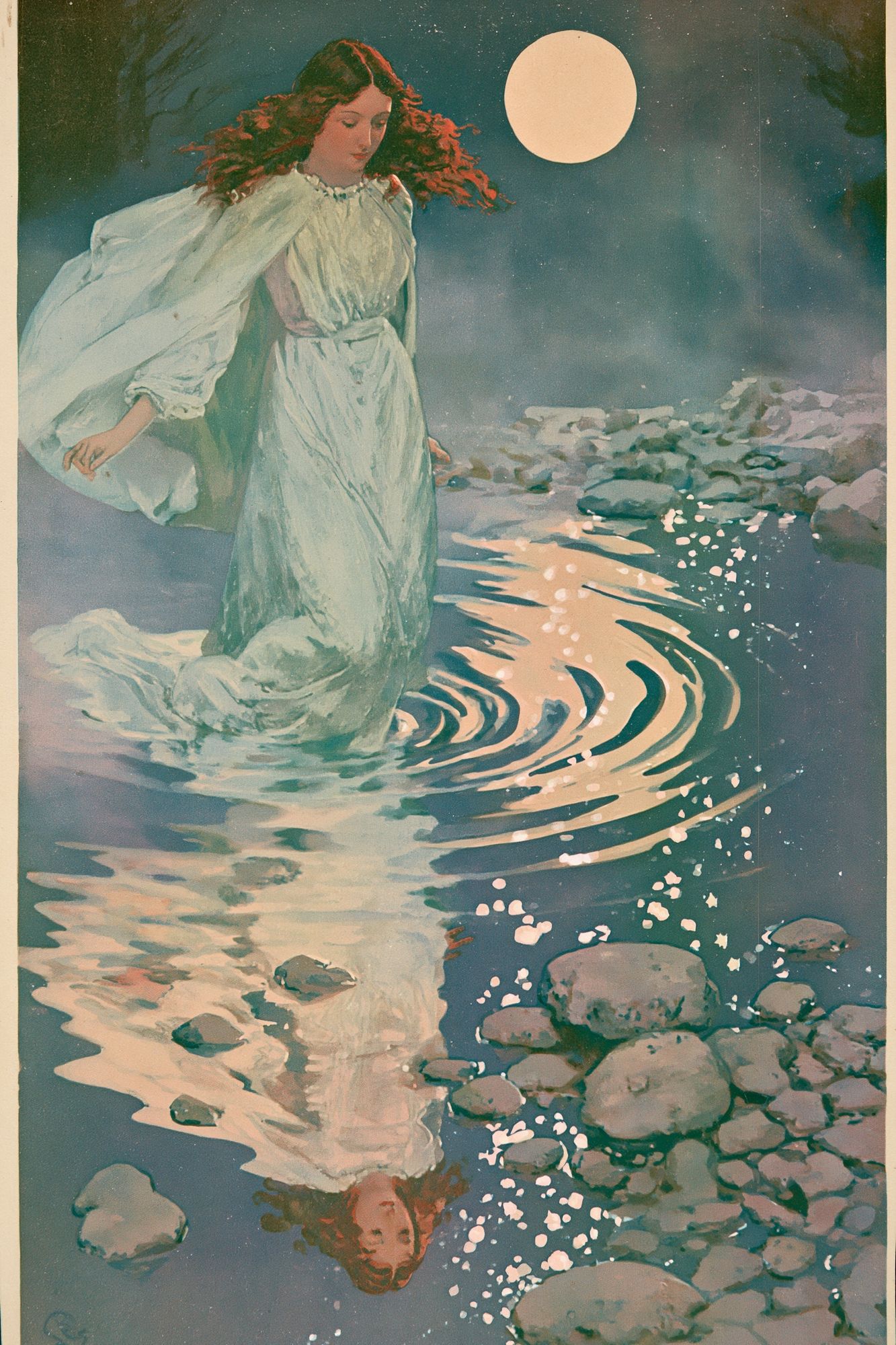 Moonlit Water Spirit Vintage Print. poster detail