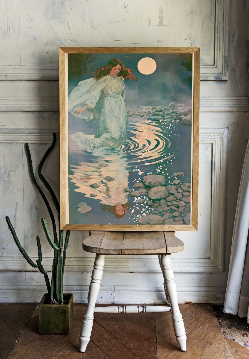 Moonlit Water Spirit Vintage Print. — room view 1