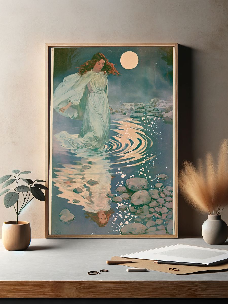 Moonlit Water Spirit Vintage Print. — room view 2