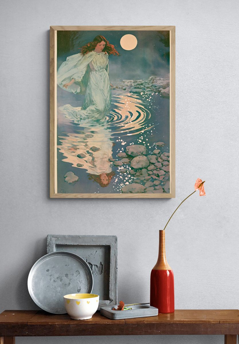 Moonlit Water Spirit Vintage Print. — room view 3