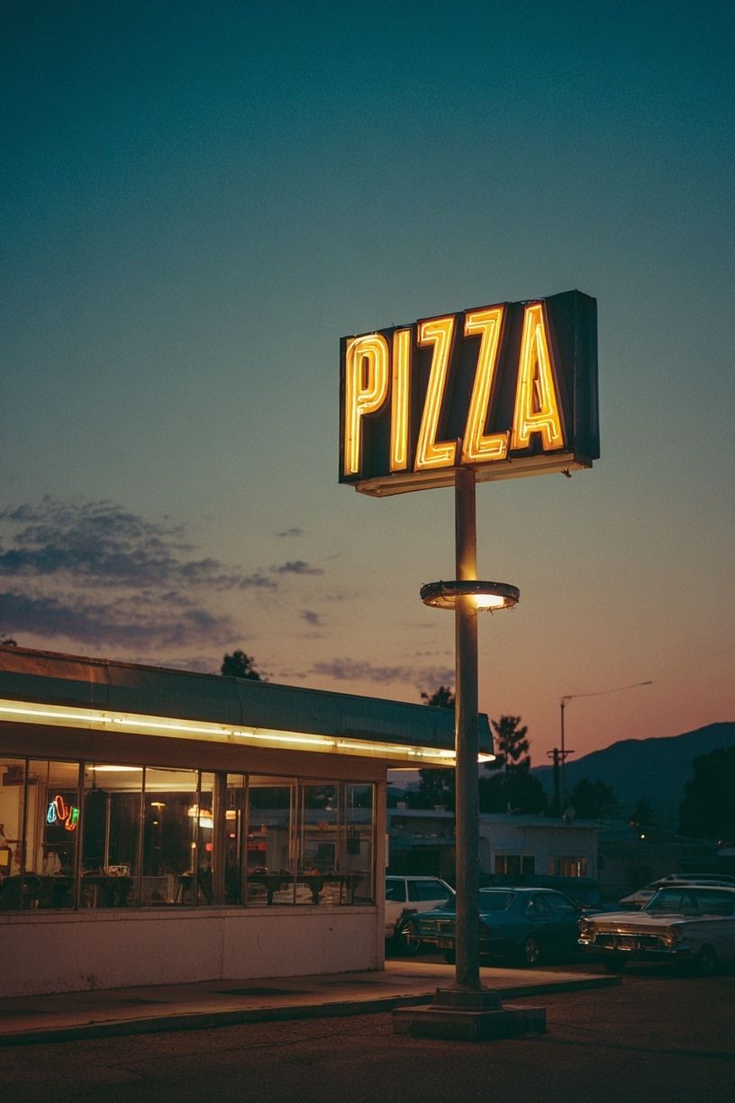 Neon Pizza Diner at Dusk Poster. poster detail