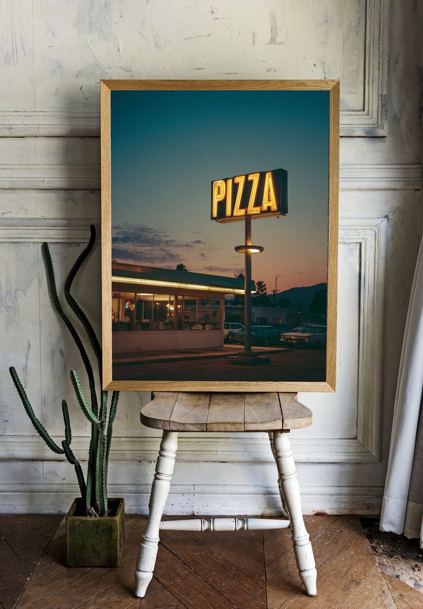 Neon Pizza Diner at Dusk Poster. — room view 1