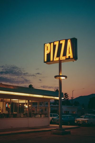 Neon Pizza Diner at Dusk Poster. poster