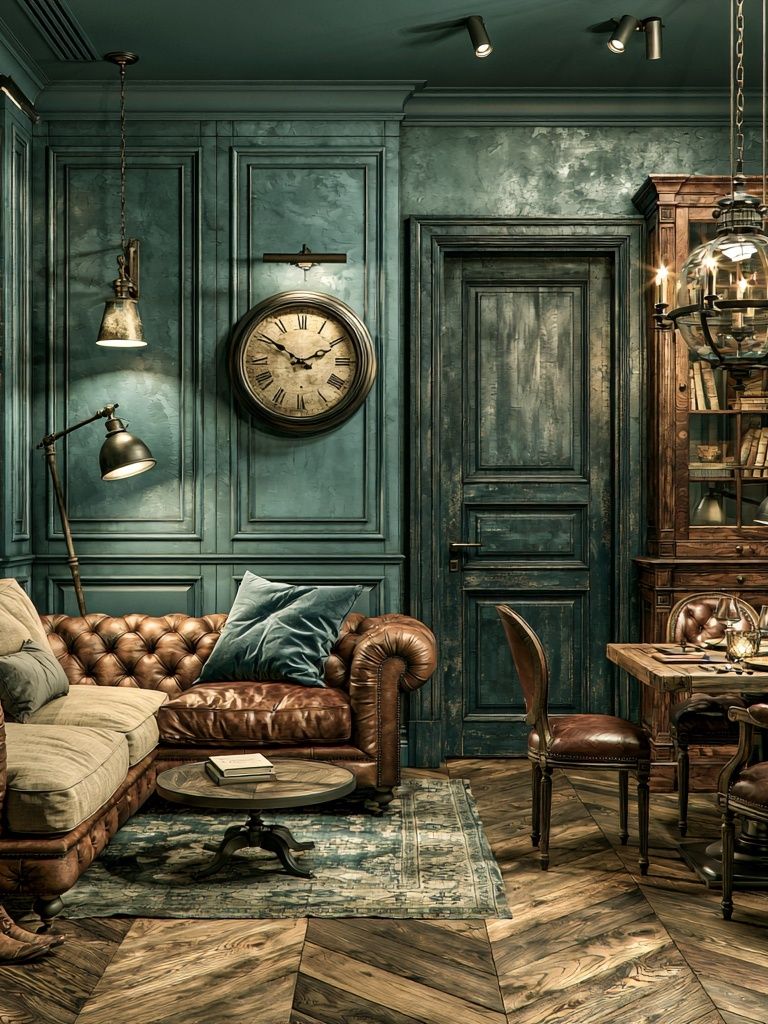 Vintage Teal Study Interior Poster. poster — vintage art