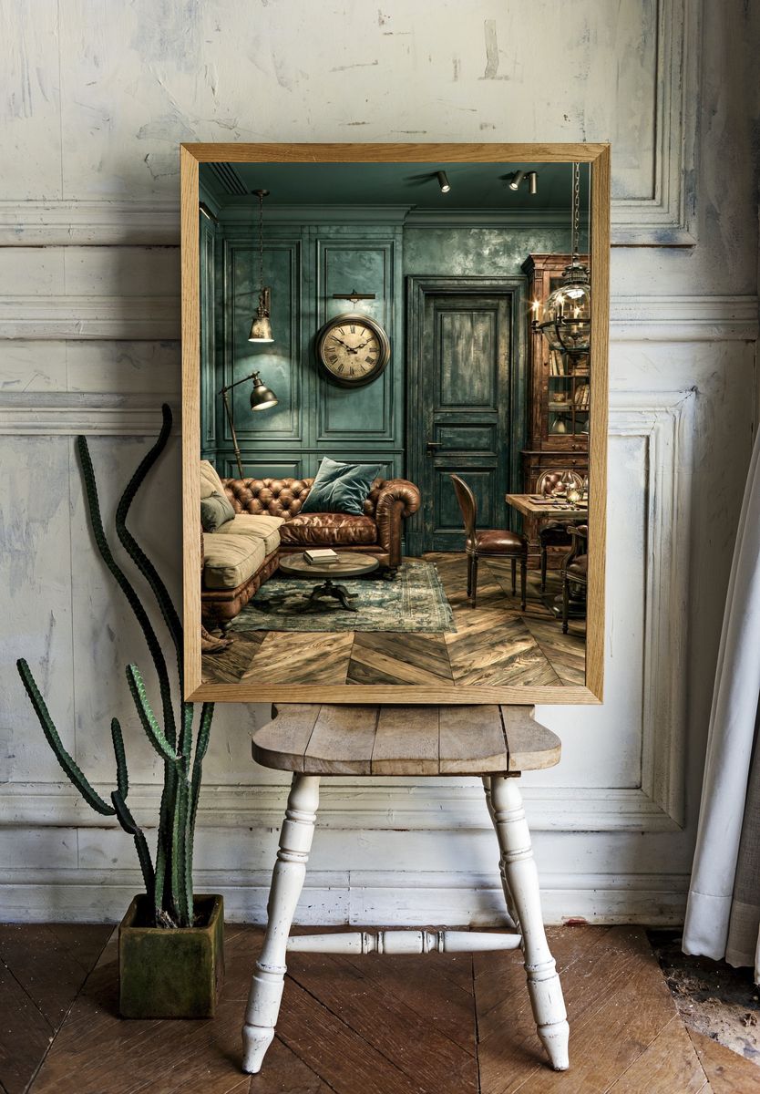 Vintage Teal Study Interior Poster. — room view 1