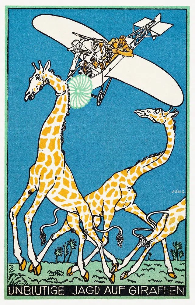 Bloodless Giraffe Hunt (Unblutige Jagd auf Giraffen) (1911) print. poster — vintage art