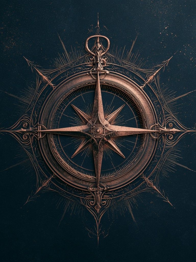 Ornate Compass — Vintage Print. poster — vintage art