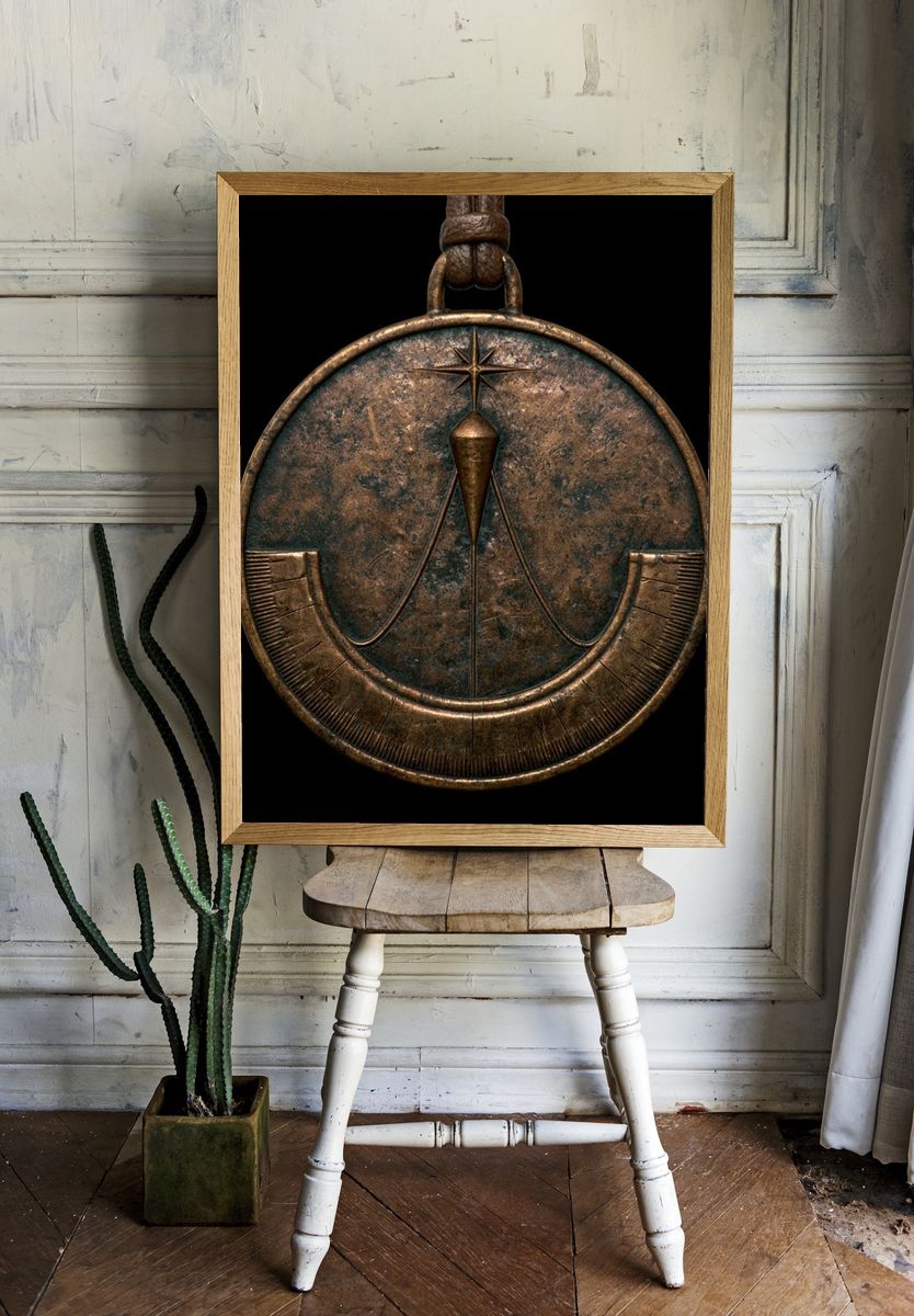Antique Compass Medallion Vintage Print. room preview