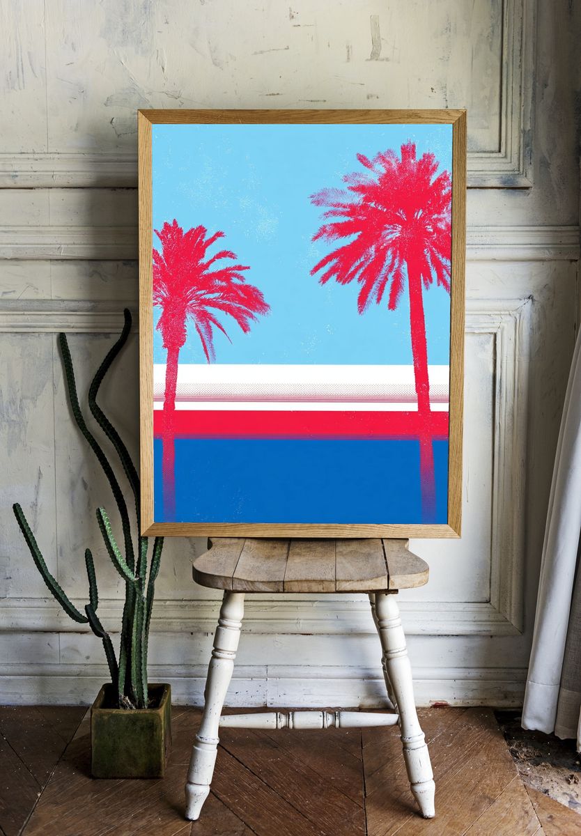 Neon Palm Sunset Poster. — room view 1