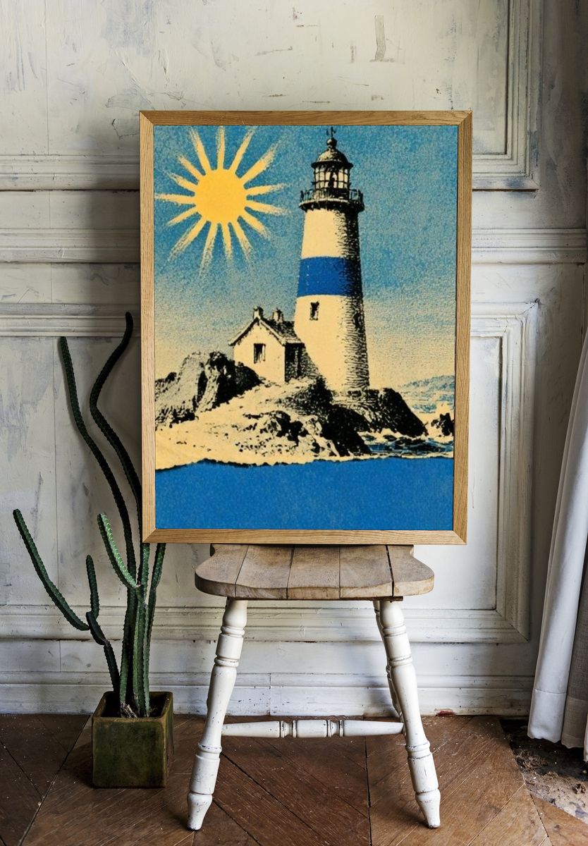 Lighthouse Coastal Vintage Poster. — room view 1
