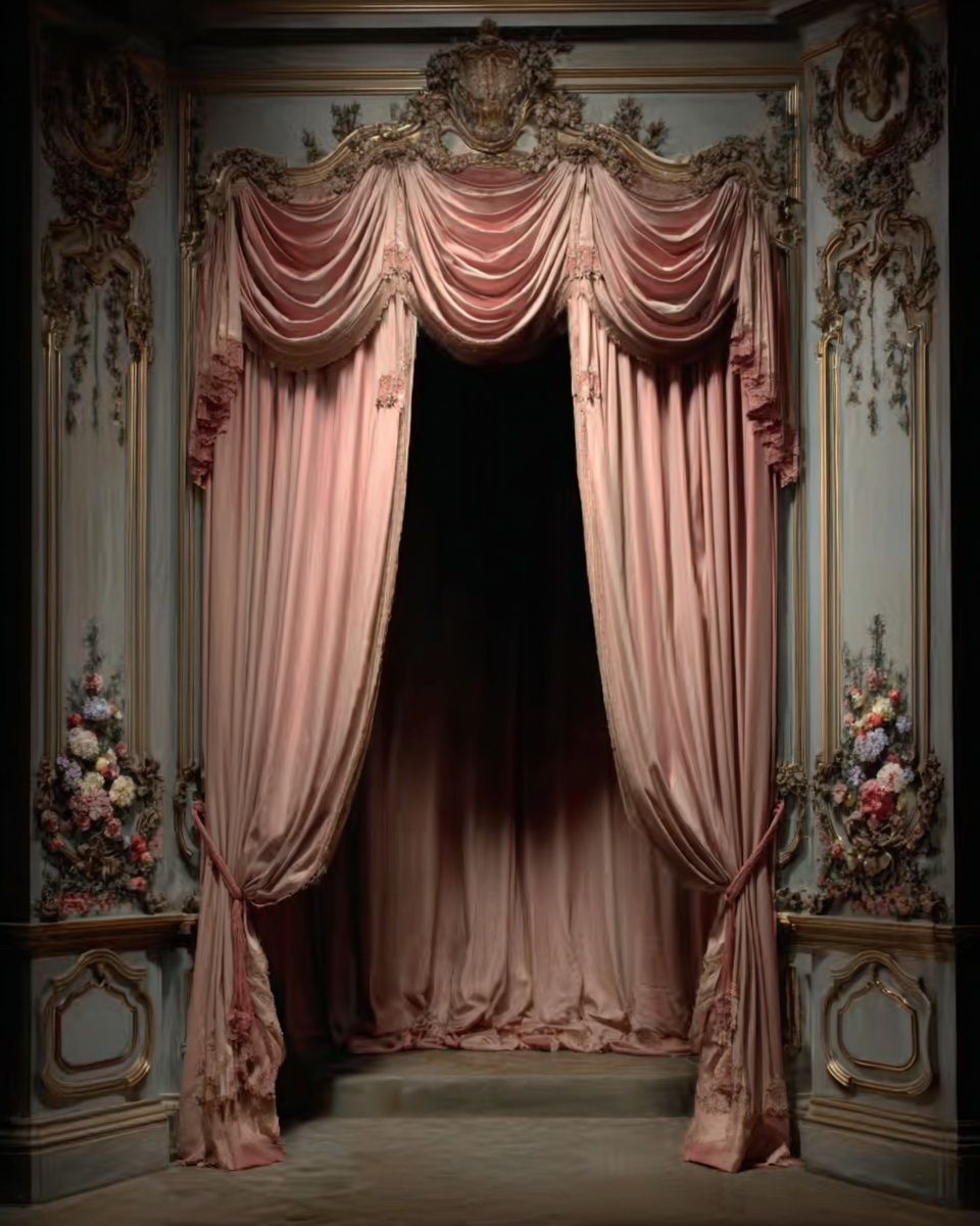 Ornate Pink Drapery Vintage Print. poster detail