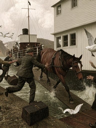 Harbor Horse Landing Vintage Print. poster detail