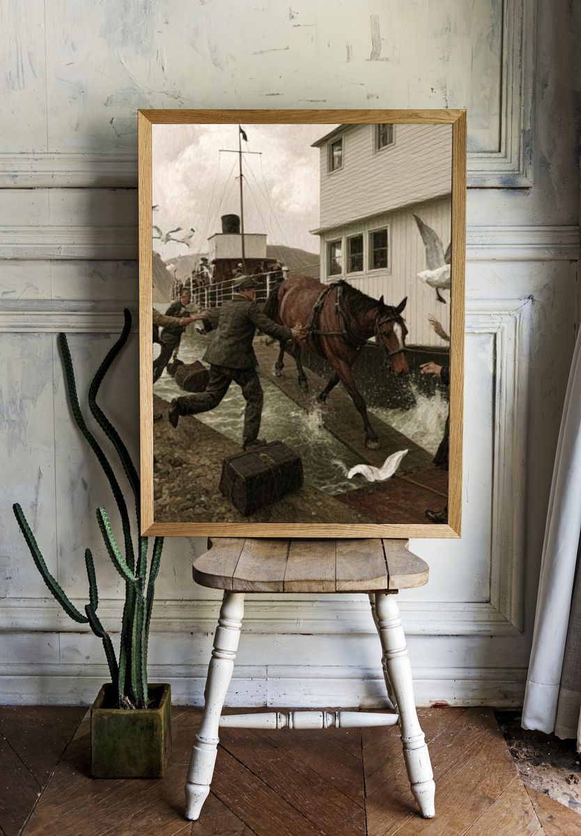 Harbor Horse Landing Vintage Print. — room view 1