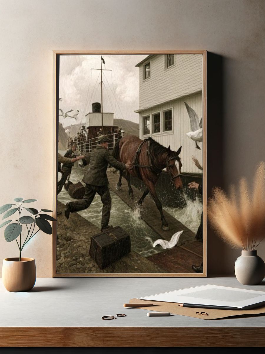 Harbor Horse Landing Vintage Print. — room view 2