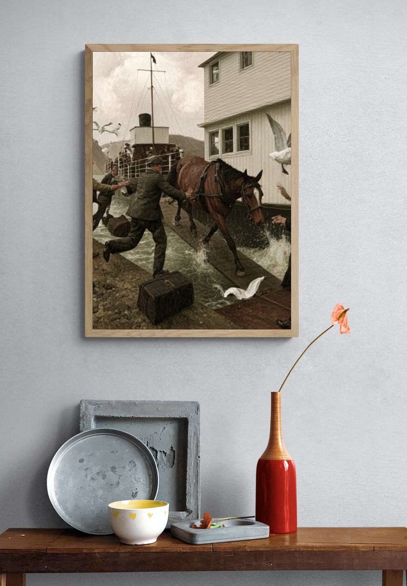 Harbor Horse Landing Vintage Print. — room view 3