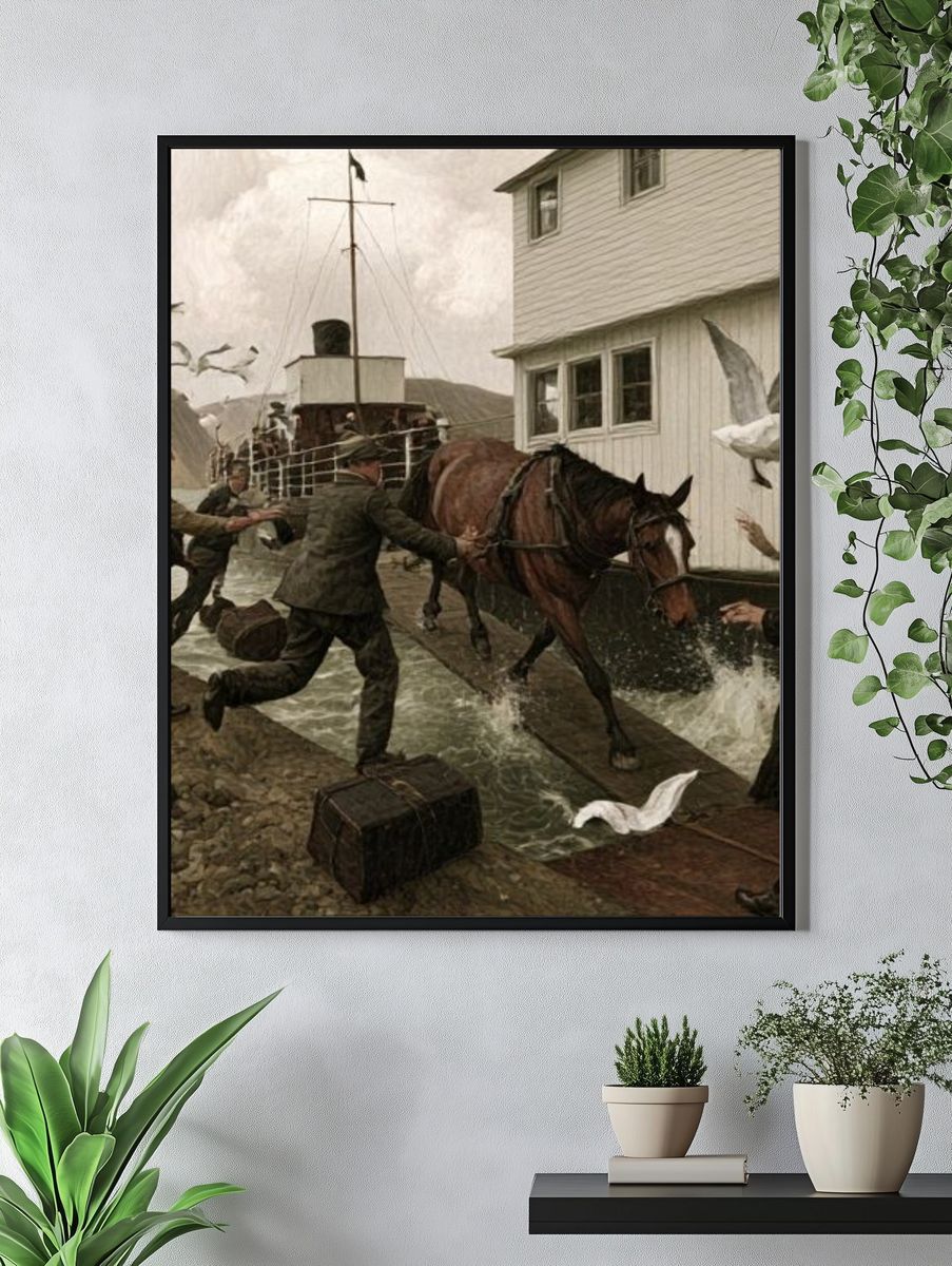 Harbor Horse Landing Vintage Print. — room view 4
