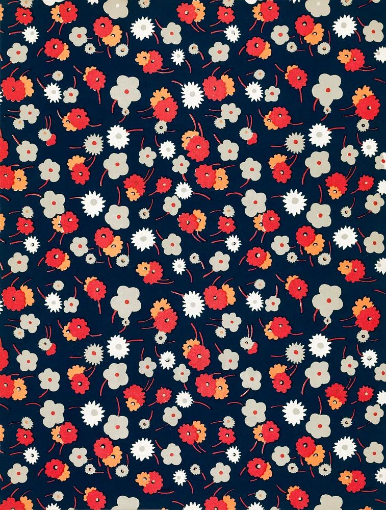 White, gray, pink red flowers. poster detail