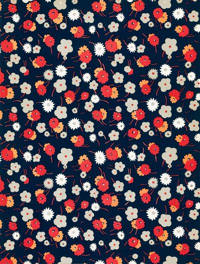 White, gray, pink red flowers.