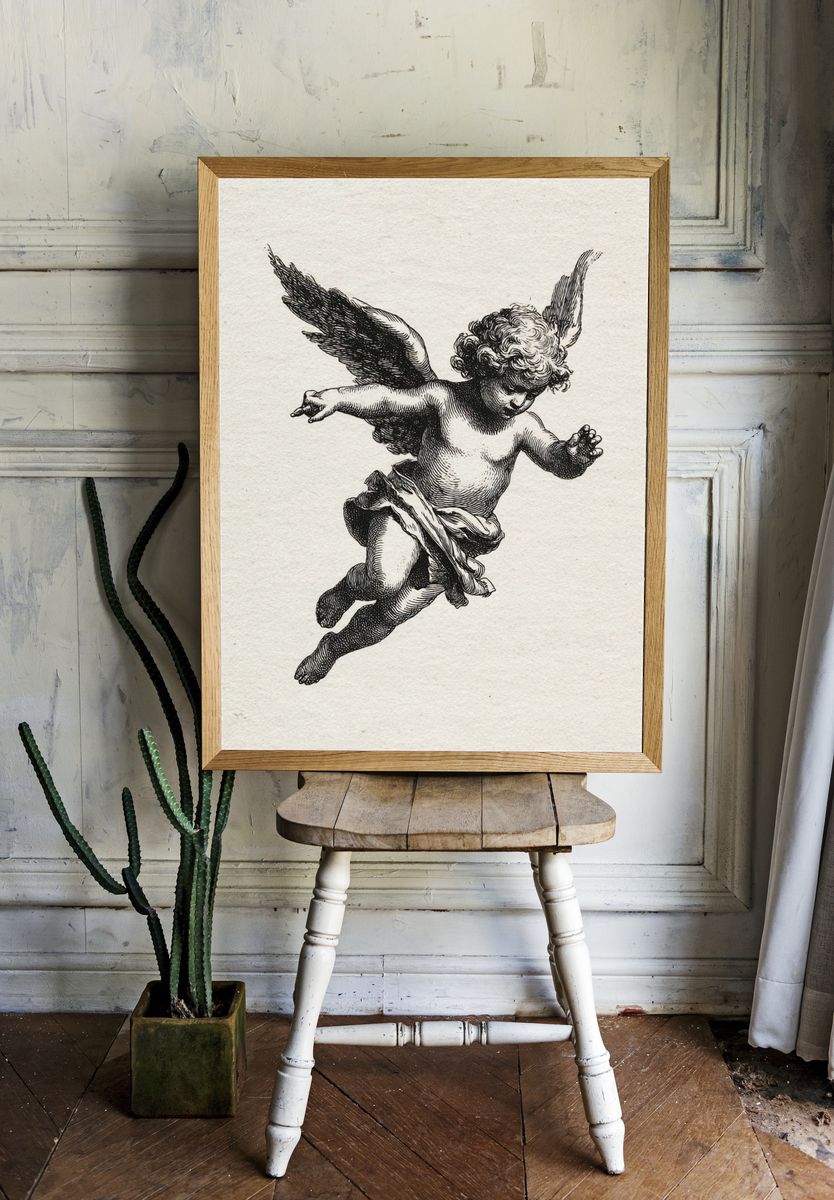 Cherub Engraving Vintage Print. — room view 1