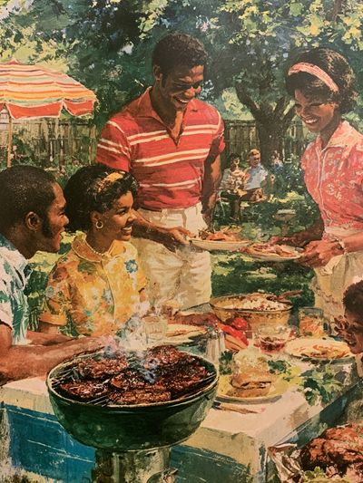 Backyard Family Picnic Vintage Poster.