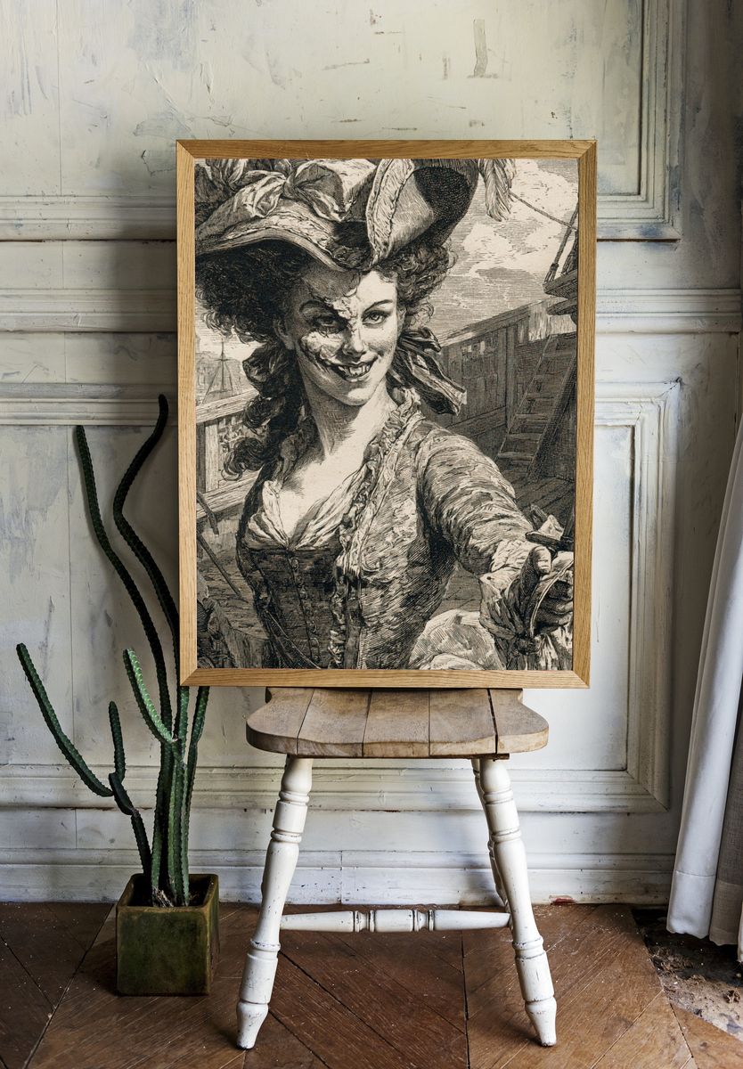 Vintage Pirate Woman Engraving Poster. room preview