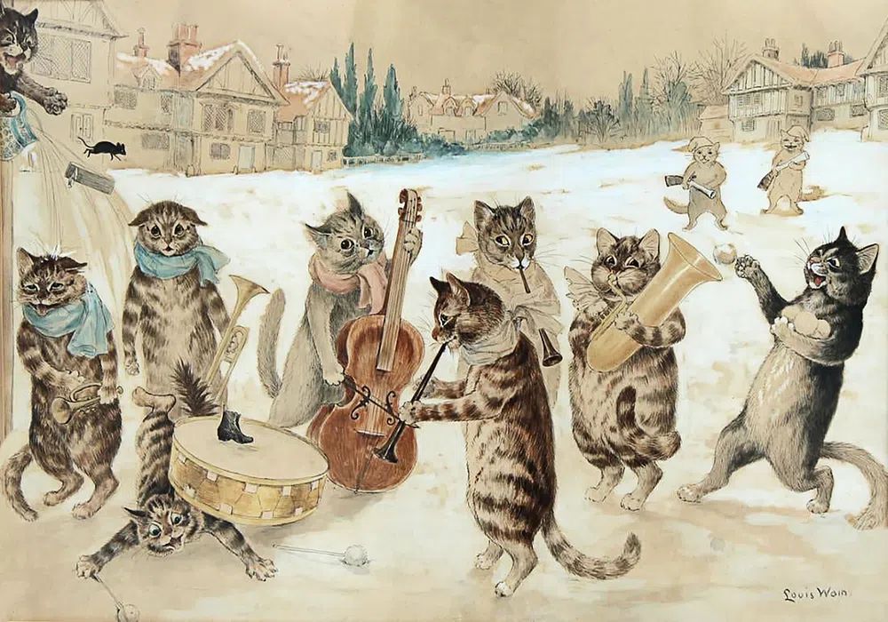 Carol Singing, watercolor art Louis. poster — vintage art