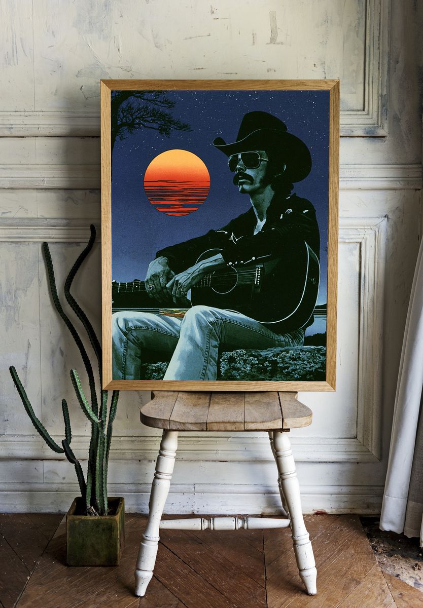 Cowboy Guitar Sunset Poster. — room view 1