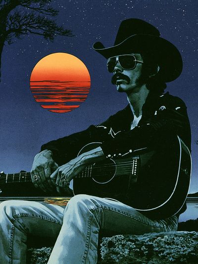 Cowboy Guitar Sunset Poster.