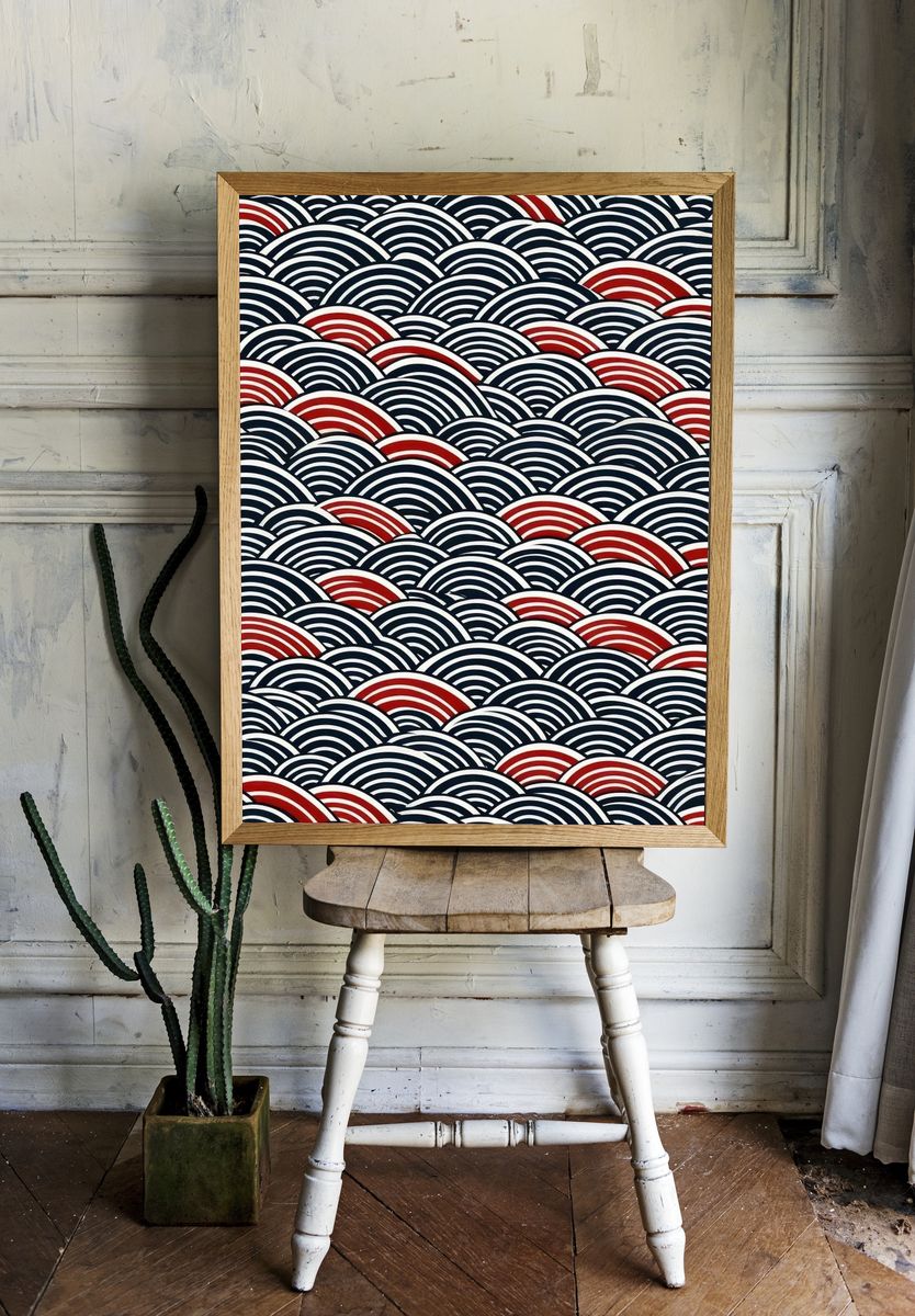 Seigaiha Waves Vintage Print. — room view 1