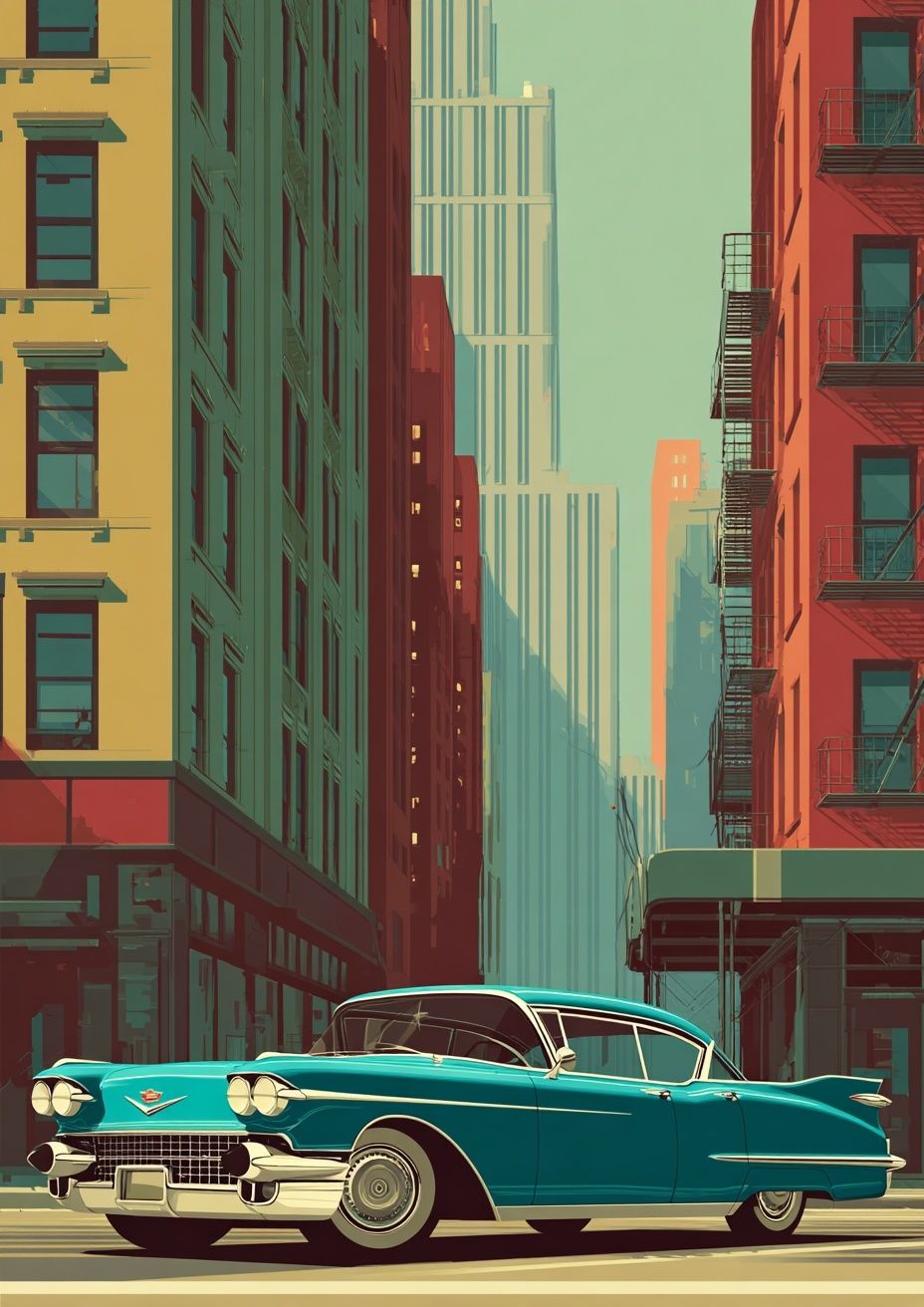Vintage Cadillac City Street Poster. poster detail
