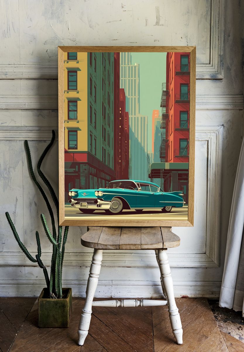 Vintage Cadillac City Street Poster. — room view 1