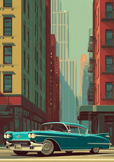 Vintage Cadillac City Street Poster. poster