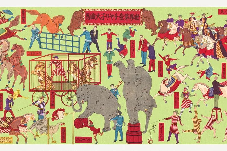 Chiarini's Circus (Sekai daiichi charine daikyokuba) (1886). poster — vintage art