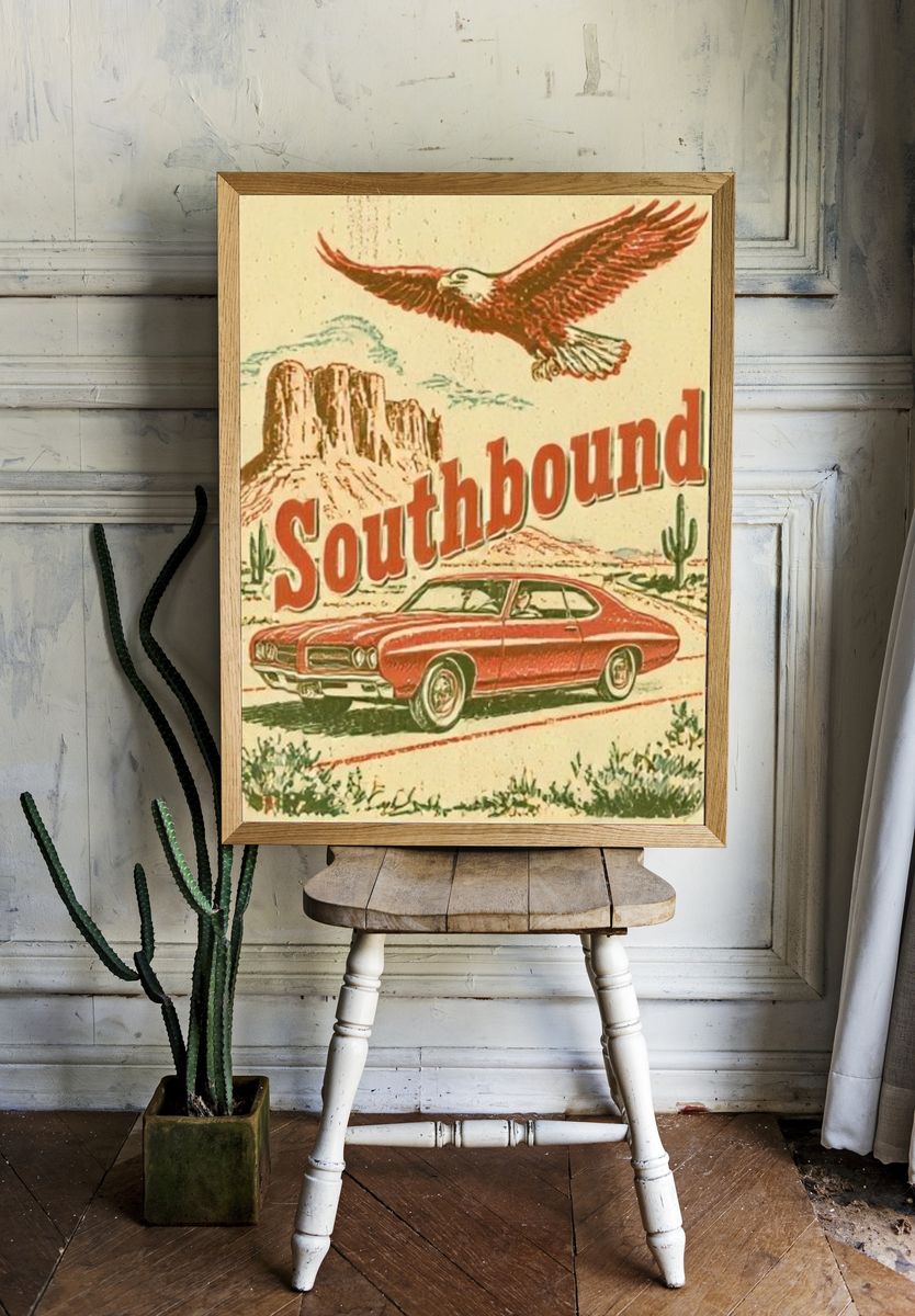 Southbound Desert Car Vintage Poster. — room view 1