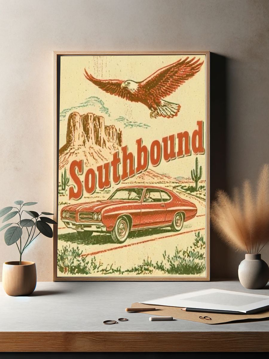 Southbound Desert Car Vintage Poster. — room view 2