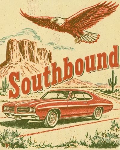 Southbound Desert Car Vintage Poster. poster