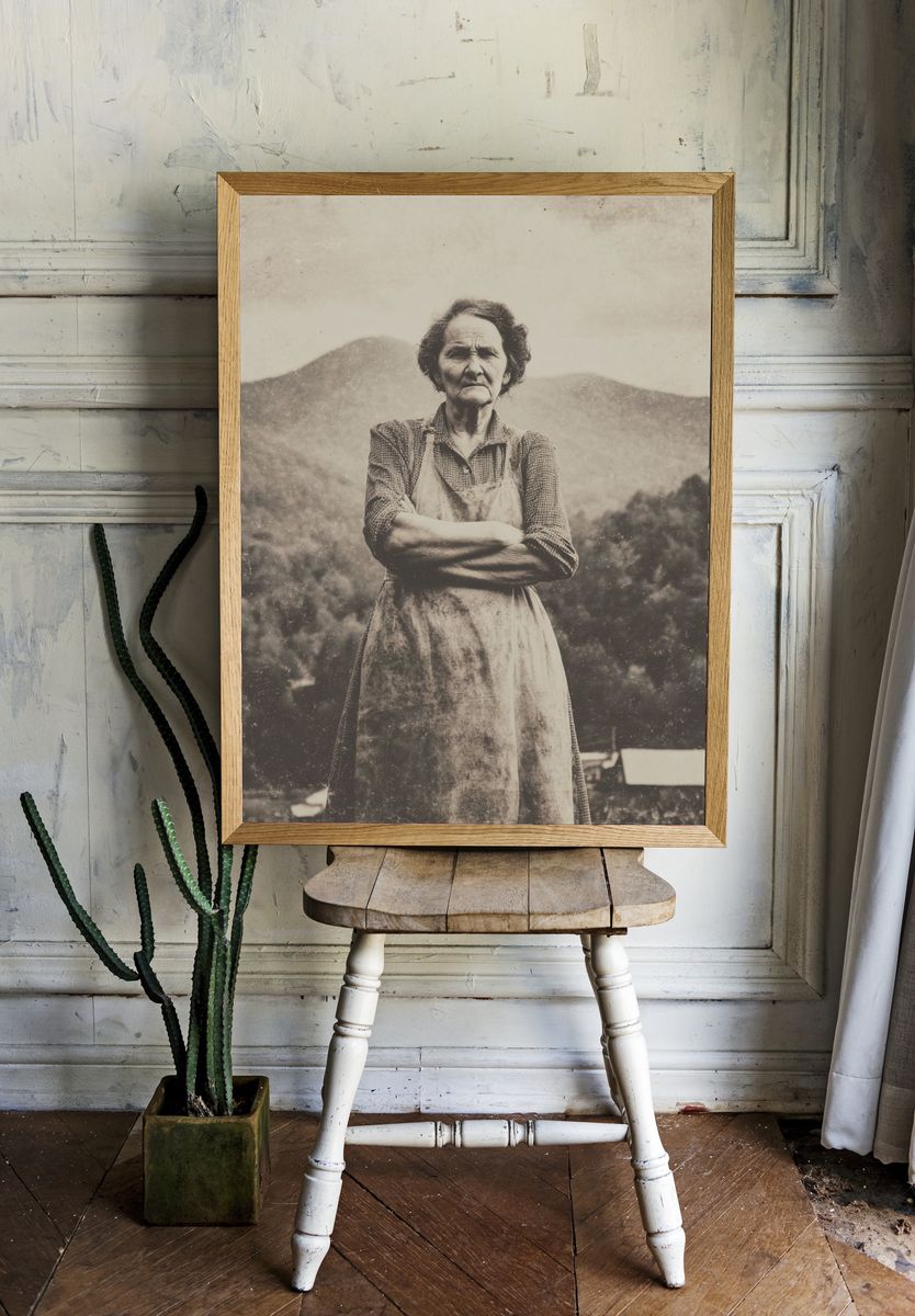Vintage Farm Woman Portrait Print. room preview