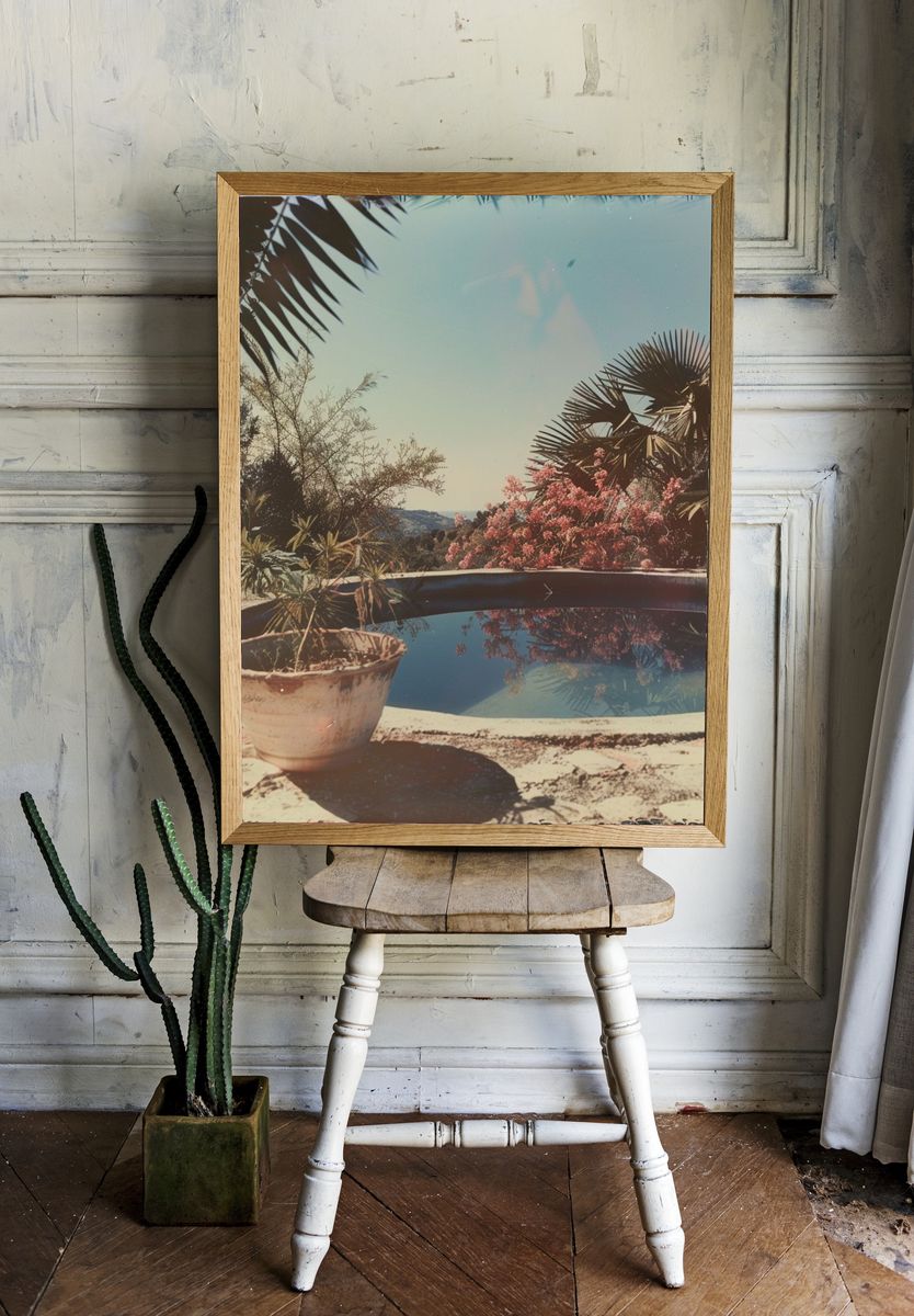 Mediterranean Poolside Garden Vintage Print. — room view 1