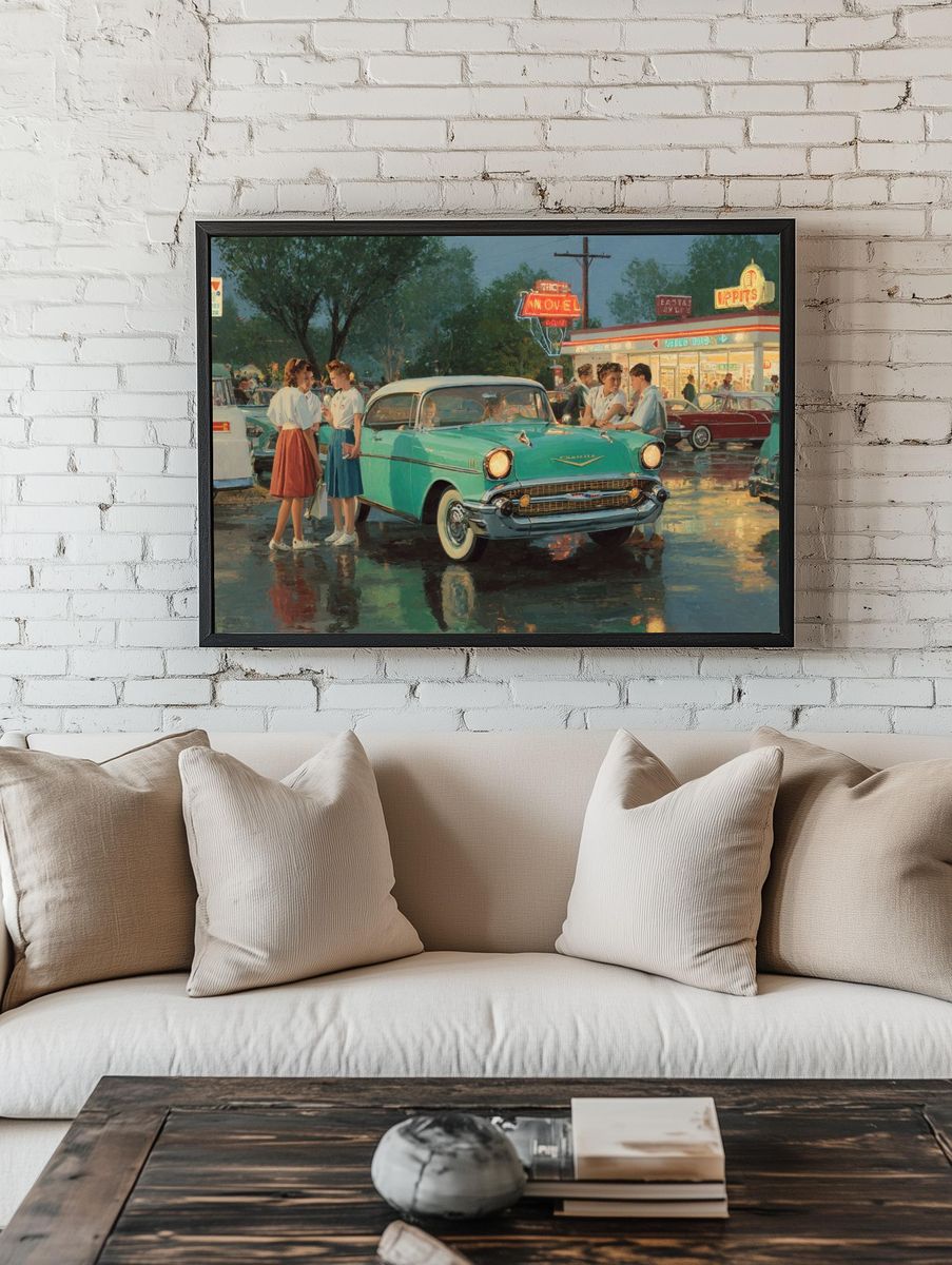 Drive-In Night Scene Vintage Poster. — room view 1