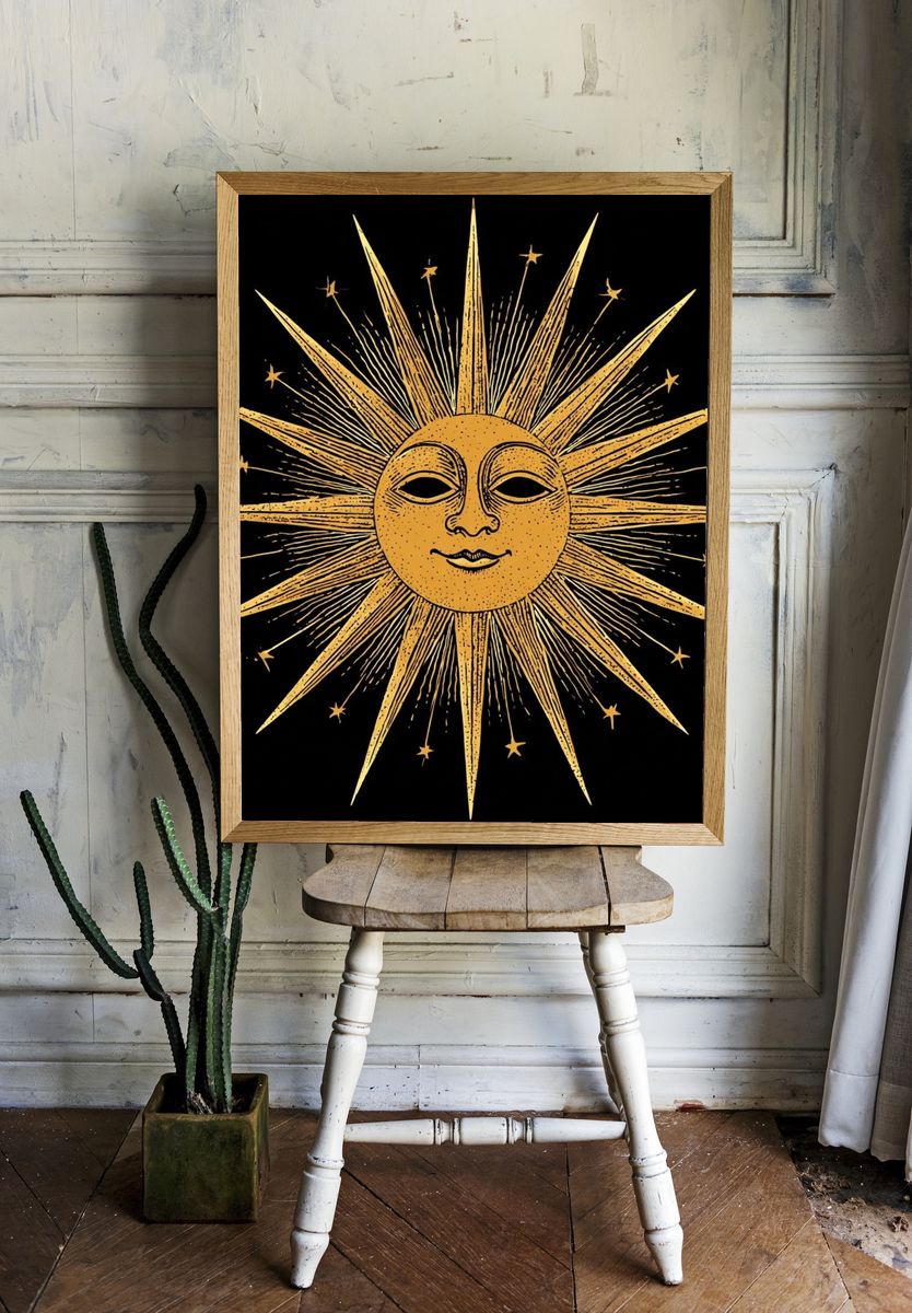 Celestial Sun Face Vintage Print. — room view 1