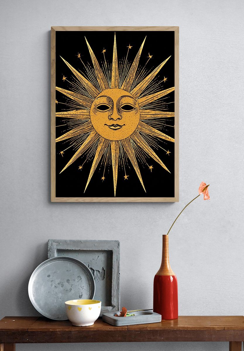 Celestial Sun Face Vintage Print. — room view 3