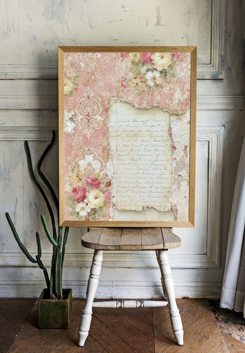 Vintage Floral Damask Collage Print. — room view 1