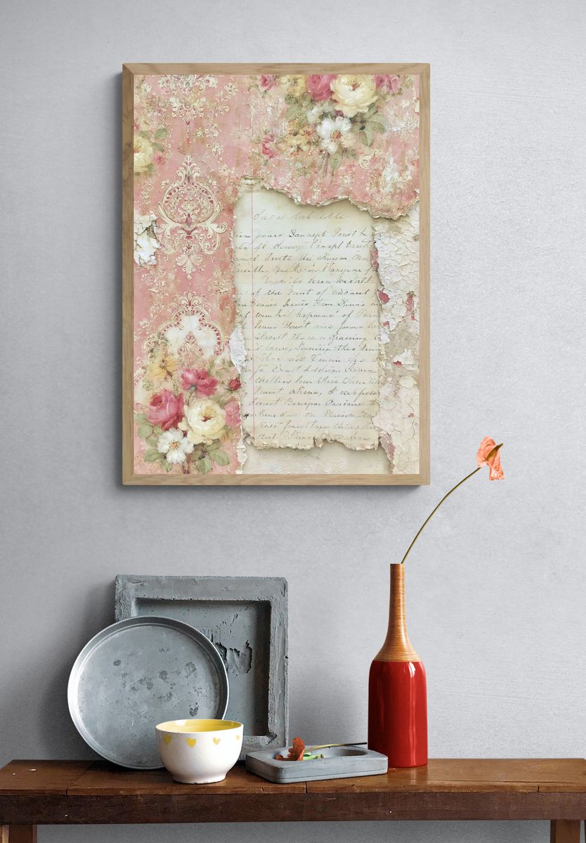 Vintage Floral Damask Collage Print. — room view 3