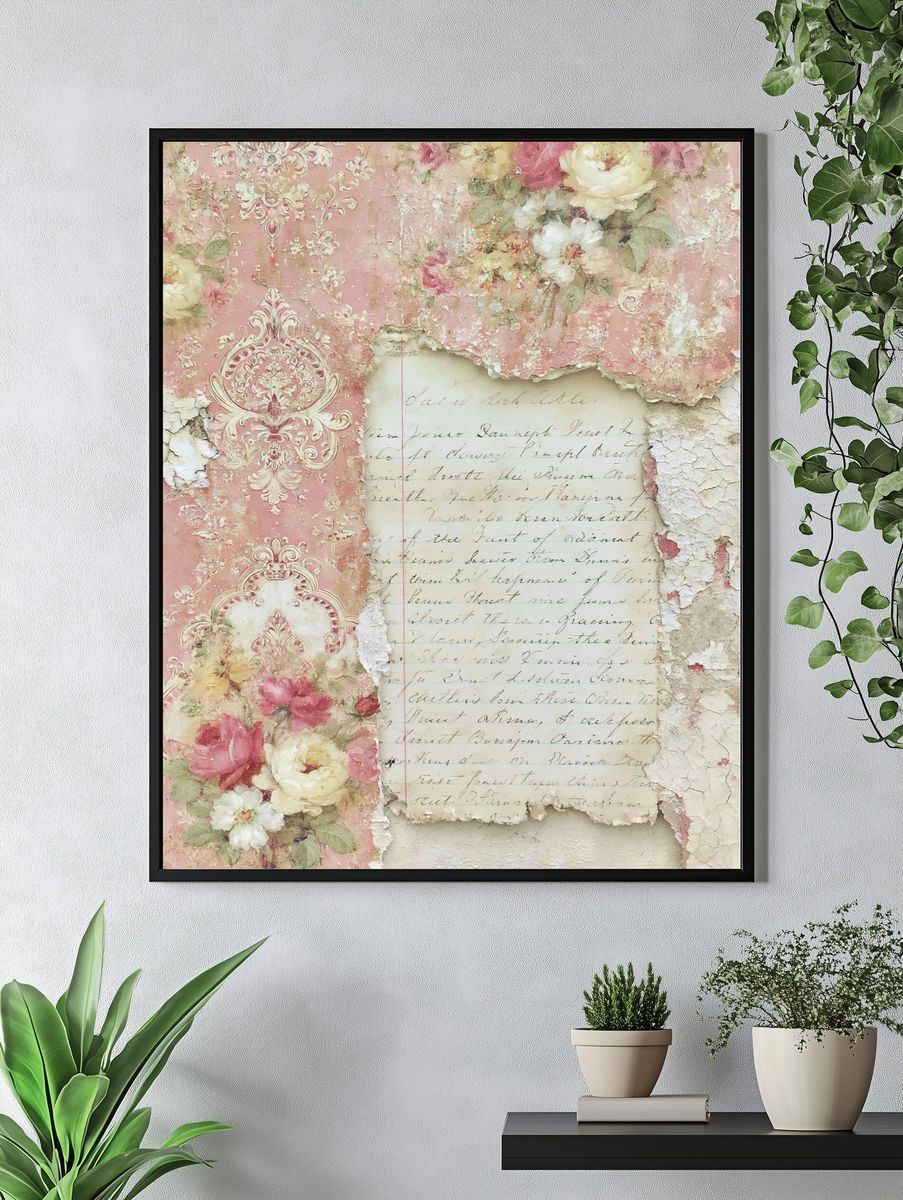Vintage Floral Damask Collage Print. — room view 4