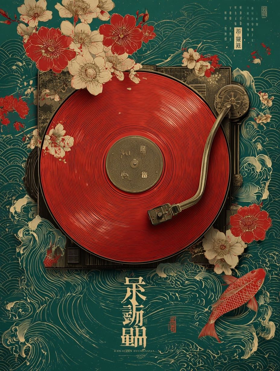 Koi Turntable Vintage Print. poster — vintage art