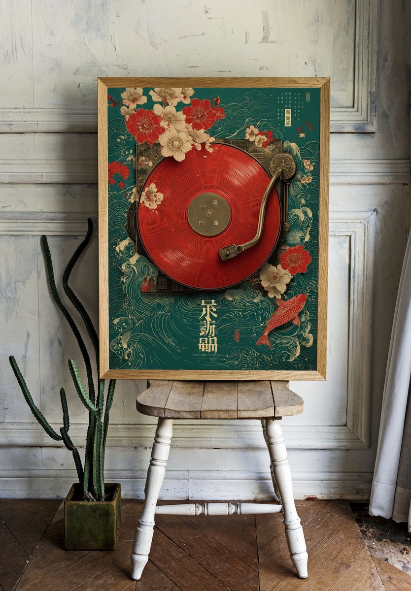 Koi Turntable Vintage Print. — room view 1