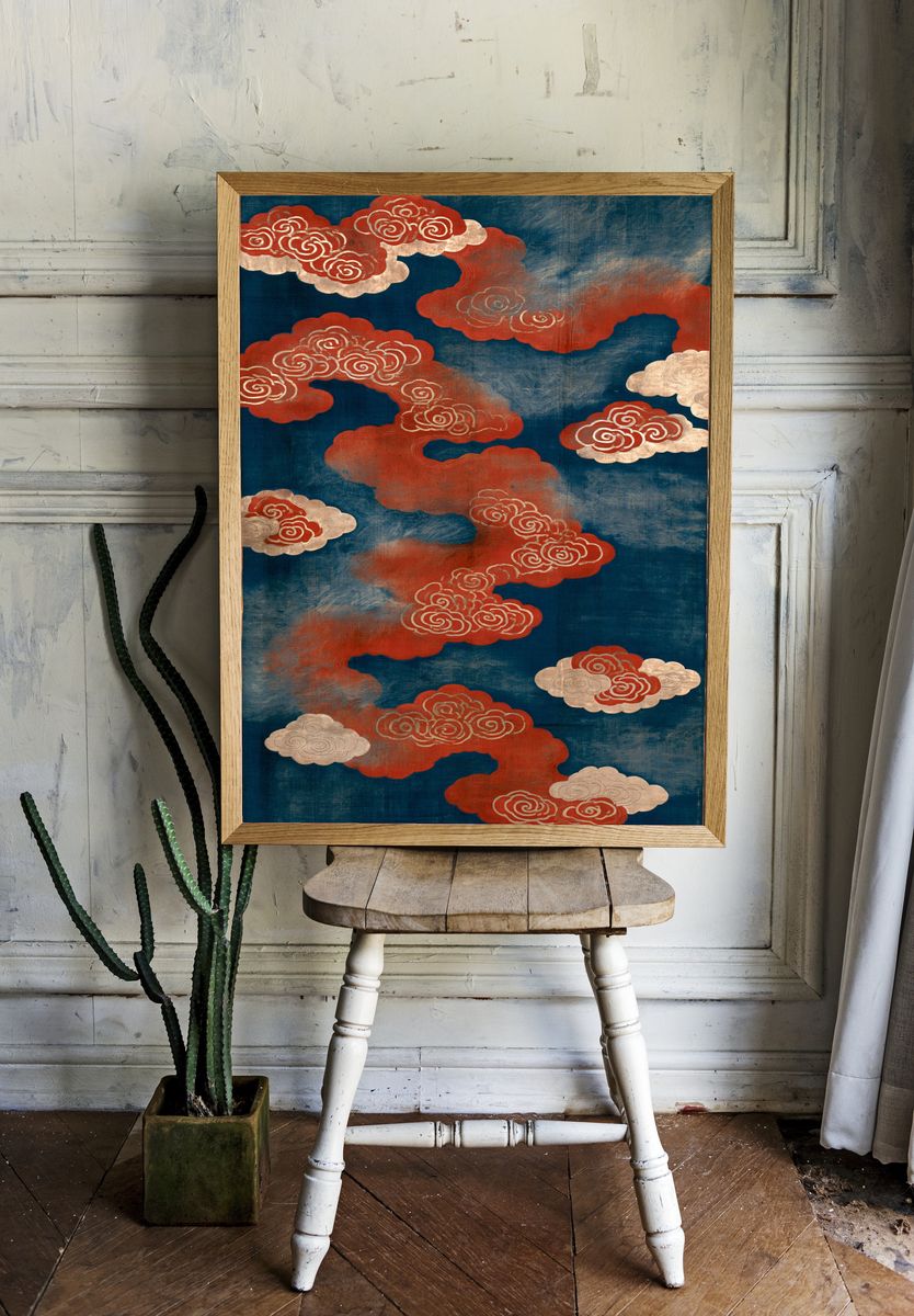 Red Cloud Pattern Vintage Print. room preview